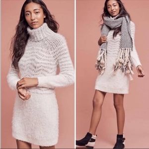 Sleeping on Snow Anthropologie Eyelash Sweater Dress White Gray S Wool Alpaca